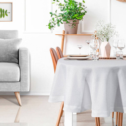 Okrugli stolnjak s lanenim tkanjem i sjajnim koncem, završen dvostrukom trakom na rubovima ∅ 180 cm Bianca 2