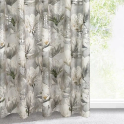 Zavjesa od baršuna s floralnim printom istaknutim srebrnim listićima sa flex trakom140x300 cm siva, Sandy
