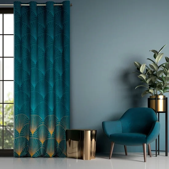 Zavjesa od mekanog baršuna s motivom lotosovog lista 140x250 na ušicama, Limited Collection Lotos 2