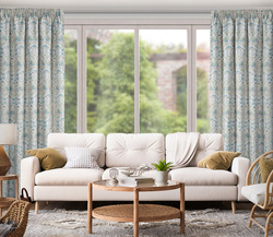 Zavjesa za zamračivanje, bijela i plava, ukrašena biljnim printom, 135x270 cm- ASHLEY