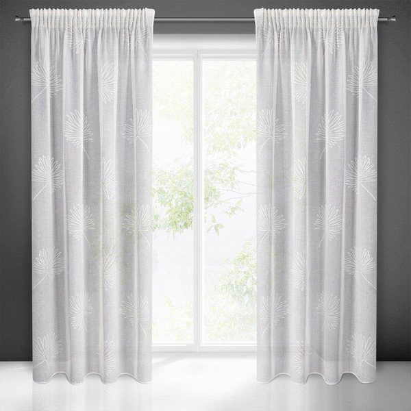 Zavjesa od svijetlog etamina sa motivom jacquard listova na traci 140x270 Jane