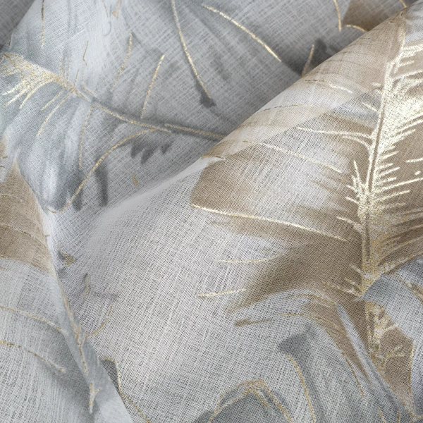 Bež zavjesa s printom lišća od gaze i srebrnim detaljima, 140x250 cm - LAYLA