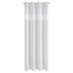 Bijela šifonska zavjesa ukrašena 3D aplikacijom ruže, 140x250 cm - ROSES8 - Eva Minge