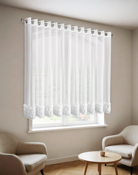 Bijela mrežasta zavjesa ukrašena 3D aplikacijom ruže, 350x160 cm, krugovi- ROSES4 - Eva Minge