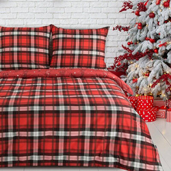 Božićni set posteljine 140x200 s motivom kariranog šara i slatkim božićnim drvcima Scarlet