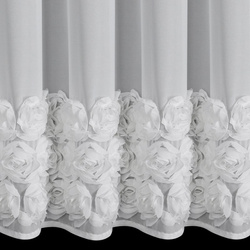 Bijela šifonska zavjesa ukrašena 3D aplikacijom ruže, 400x160 cm, traka - Roses- Eva Minge