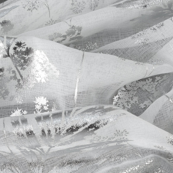 Bijelo-srebrna mrežasta zavjesa s biljnim motivom, 140x250 cm - DELIA