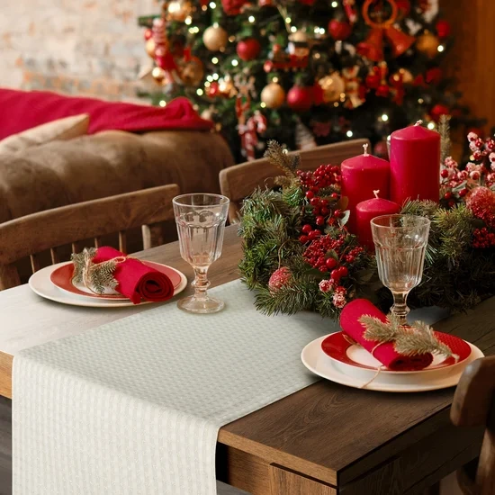 Božićni stolnjak za stol od karirane jacquard tkanine sa zlatnim koncem 40x140 Flash