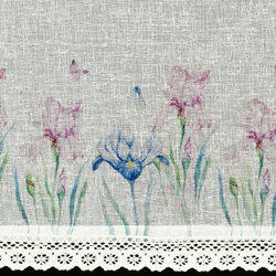 Bijela kuhinjska zavjesa od gaze ukrašena cvjetnim printom i čipkom, 150x30 cm, DOLOREZ tunel