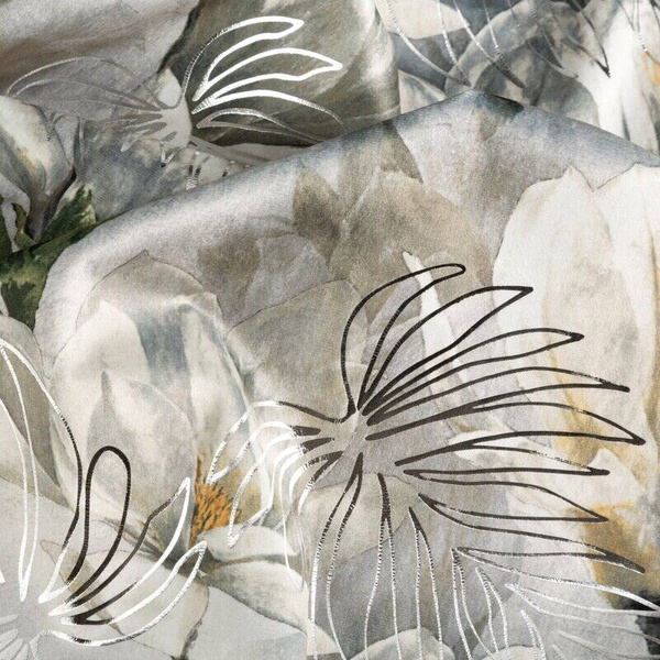 Zavjesa od baršuna s floralnim printom istaknutim srebrnim listićima sa flex trakom140x300 cm siva, Sandy