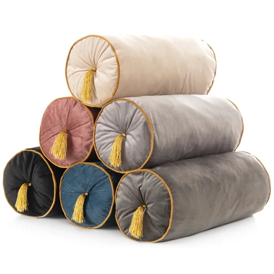 Ukrasni jastuk valjak od baršuna s ukrasnim resicama Velvet 70