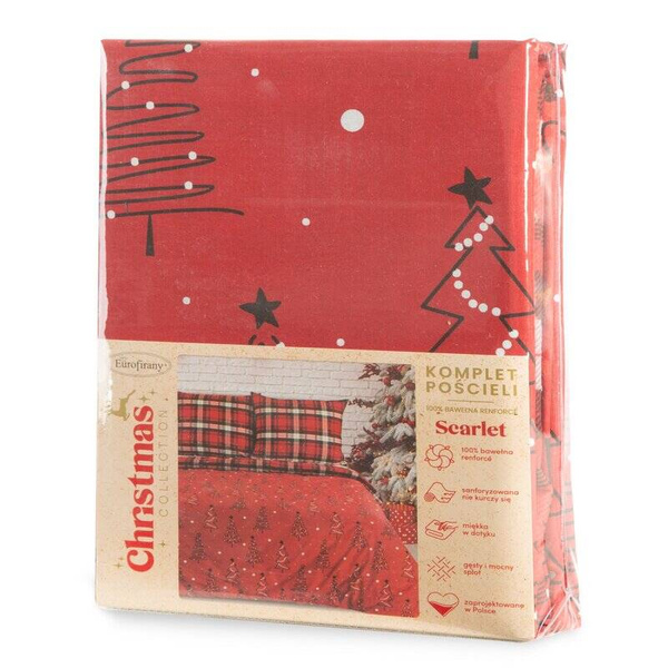 Božićni set posteljine 140x200 s motivom kariranog šara i slatkim božićnim drvcima Scarlet