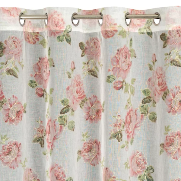 Zavjesa 140x250 ukrašena printom ruža s dodatkom zlata, izrađena od gaze, MELA 