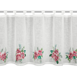 Božićna kuhinjska zavjesa, bijela i crvena, ukrašena printom božićne zvijezde, 150x60 cm, tregeri - XSMAS 3