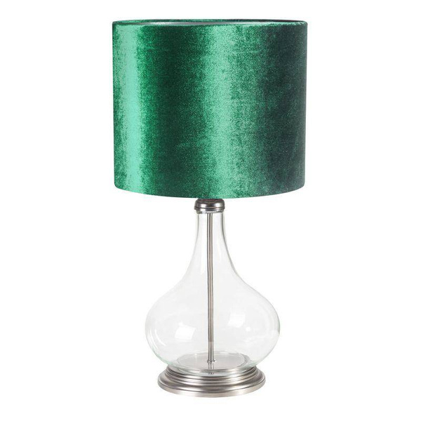 Stolna lampa staklena sa zelenim abažurom od sjajnog baršuna 32x32x61 KIM
