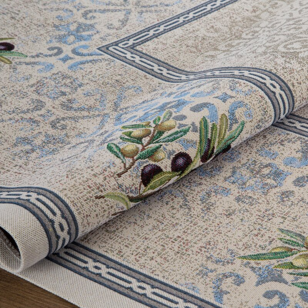 Goblen nadstolnjak 40x100 ukrašen motivom maslina u mediteranskom stilu