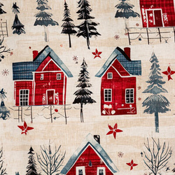 Božićna posteljina 160x200 cm pamučni saten, bordo, tamno krem boja s printom zimskog grada ASHER