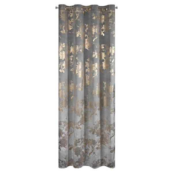 Tamno siva zavjesa ukrašena printom sjajnog cvijeća, 140x250 cm - CELIA