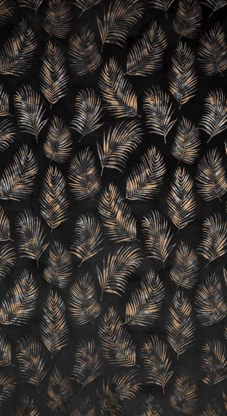 Crna zavjesa od mekog baršuna sa sjajnim printom palminog lišća 140x250 Gloria 