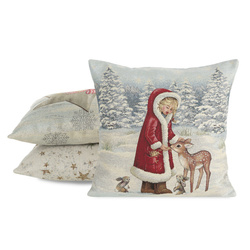 Tapiserijska pamučna jastučnica 45x45 cm, siva, crvena s božićnim motivom