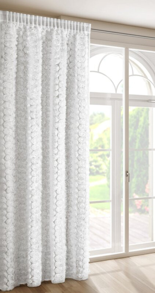 Bijela mrežasta zavjesa ukrašena 3D ružama 140x270 cm- ROSES1 Eva Minge