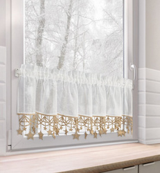 Bijelo zlatna kuhinjska zavjesa od gaze ukrašena božićnim zvijezdama, tunel 150x30 cm - XMAS