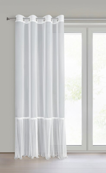 Bijela zavjesa od fine mreže ukrašena naborima i čipkom, 140x250 cm - HANA