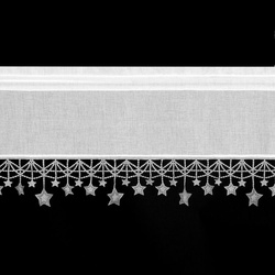 Bijelo-srebrna kuhinjska zavjesa od gaze ukrašena božićnim zvijezdama, tunel 150x90 cm - XMAS