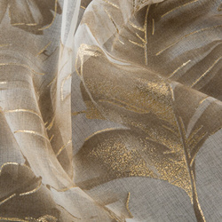 Bež zavjesa s printom lišća od gaze i zlatnim detaljima, 140x250 cm, s ušicama - LAYLA