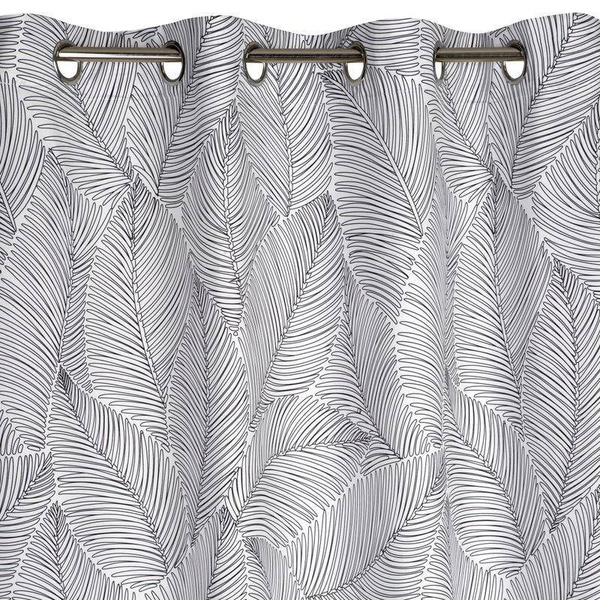 Zavjesa gotova bijela s crnim otiskom lišćana ušicama 140x250 Kendra , jedan komad u paketu