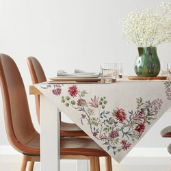 Stolnjak izrađen od debljeg goblena sa ženil koncem sa motivom cvijeća 100x100