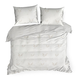 Božićni set posteljine 160x200 cm pamučni saten, bijela, bež, ukrašen suptilnim printom sobova BOSQUE