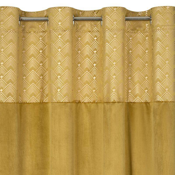Baršunasta zavjesa s ukrasnom trakom i svijetlozlatnim geometrijskim printom na gornjem dijelu 140x250 Elen