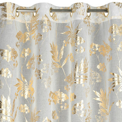 Bijelo-zlatna mrežasta zavjesa s biljnim motivom, 140x250 cm - DELIA