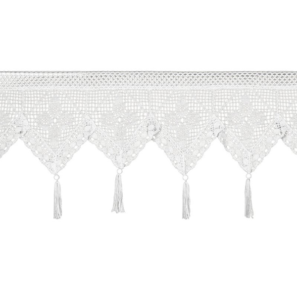 Ažurna kuhinjska zavjesa 150x30 u boho stilu s ukrasnim resicama MARTHA 