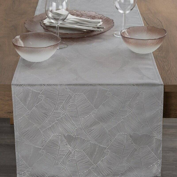 Sivi nadstolnjak 40x140 sa jacquard uzorkom listova banane Isla