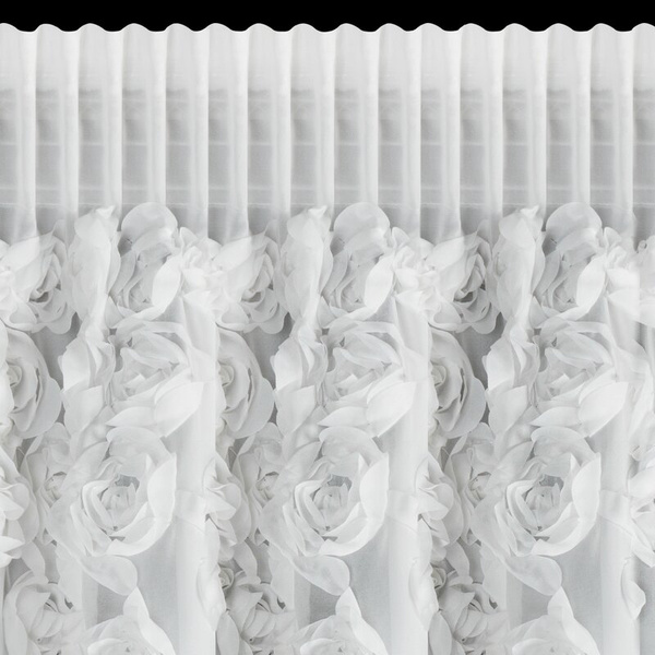 Bijela šifonska zavjesa ukrašena trodimenzionalnim ružama, 350x270 cm, traka - DIANA
