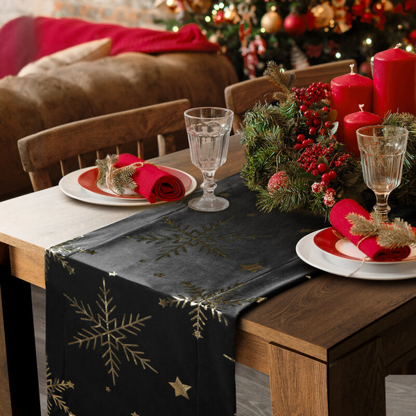 Božićni nadstolnjak za stol 40x140 cm, baršun ukrašen pahuljicama