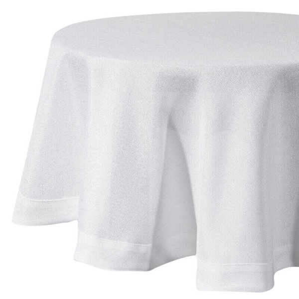 Okrugli stolnjak s lanenim tkanjem i sjajnim koncem, završen dvostrukom trakom na rubovima ∅ 180 cm Bianca 2