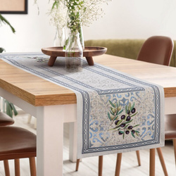 Goblen nadstolnjak 40x100 ukrašen motivom maslina u mediteranskom stilu