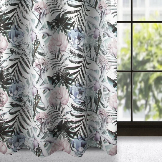 Zavjesa bijela, srebrna s uzorkom egzotičnog lišća od baršuna 140x250 cm MALIBU