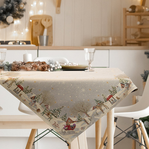 Božićni tapiserijski stolnjak 100x100 cm ukrašen božićnim motivom