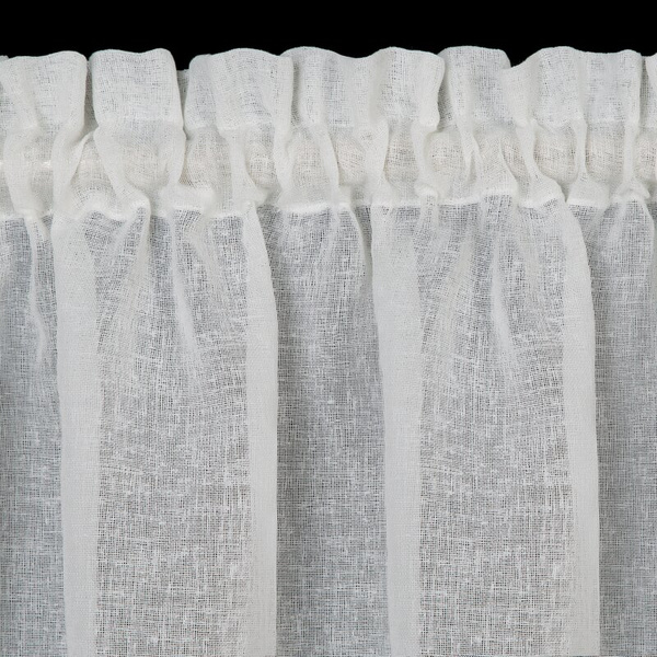 Bijelo-žuta kuhinjska zavjesa od gaze ukrašena cvjetnim printom i čipkom, 150x30 cm, tunel ROZALIE