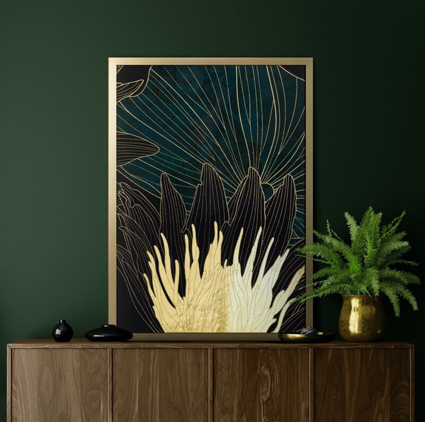 Slika s otiskom lišća i cvijeća u zlatnom okviru 484B 53x73