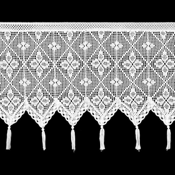 Ažurna kuhinjska zavjesa 150x60 u boho stilu s ukrasnim resicama MARTHA 