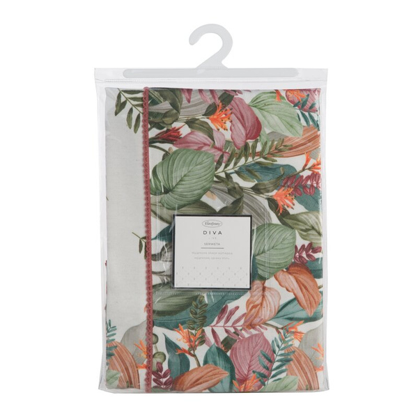 Stolnjak, salveta, 85x85  s otisnutim botaničkim motivom Ines 2 s dodatkom lana