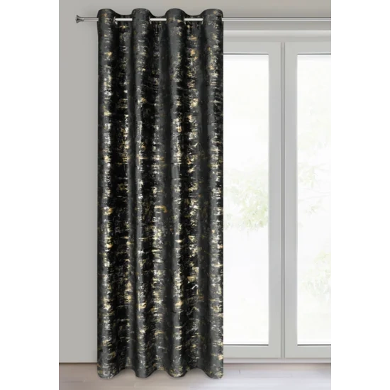 Crna i zlatna baršunasta zavjesa ukrašena sjajnim printom 140x250 Tami