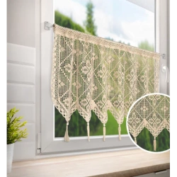 Ažurna kuhinjska zavjesa 150x60 u boho stilu s ukrasnim resicama MARTHA