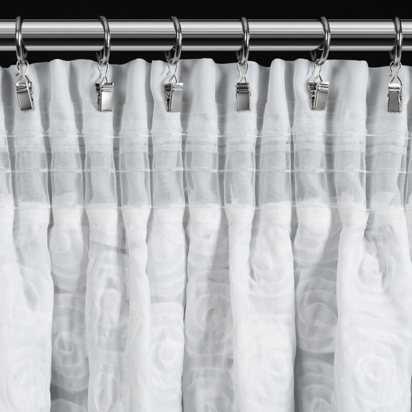 Bijela šifonska zavjesa ukrašena 3D ružama 140x270 cm traka - ROSES 6 Eva Minge