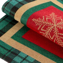 Nadstolnjak goblen s motivom zlatne pahulje i ukrasnim kariranim rubom 45x140 Cherry